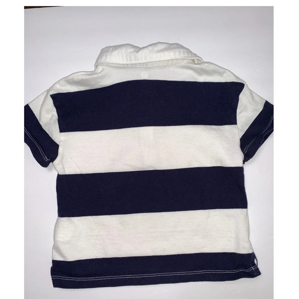 Baby Gap Toddler‎ Boys Rugby Prep Top Navy Blue White Striped Polo Shirt Size 4T